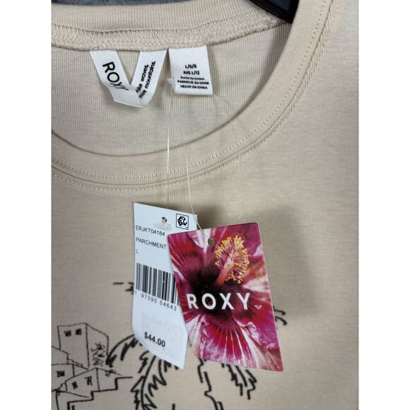 Roxy Women's Beige Graphic Cropped All Day T-Shirt Size Large New With Tag's - Picture 6 of 8